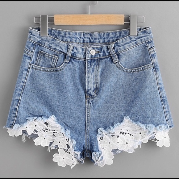 Pants - 🤩RESTOCKED!! Denim Shorts Faded Cutoff Lace Trim